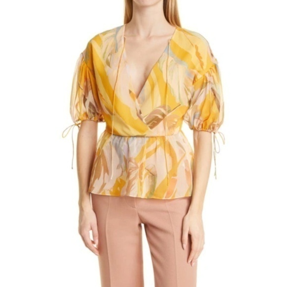 Ted Baker Darcila Frond Print Surplice Top In Dark Orange Size 3 (US 8)